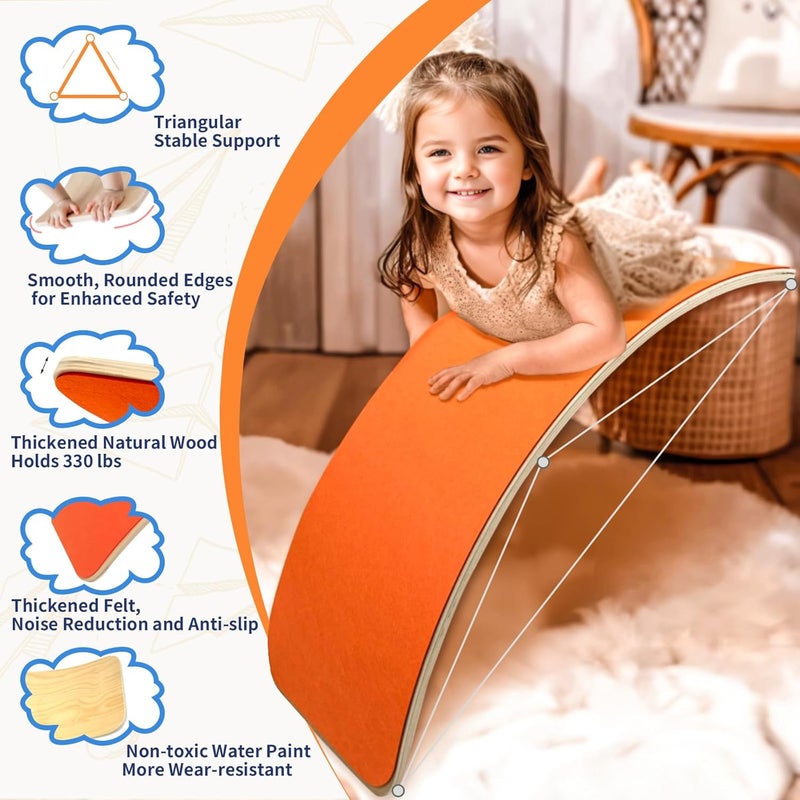 EDUTREE Wooden Wobble Balance Board for Kids, Balance Beam Rocker Board for Toddlers Adults, Montessori Waldorf Learning Toys for Yoga Exercise - Image 3